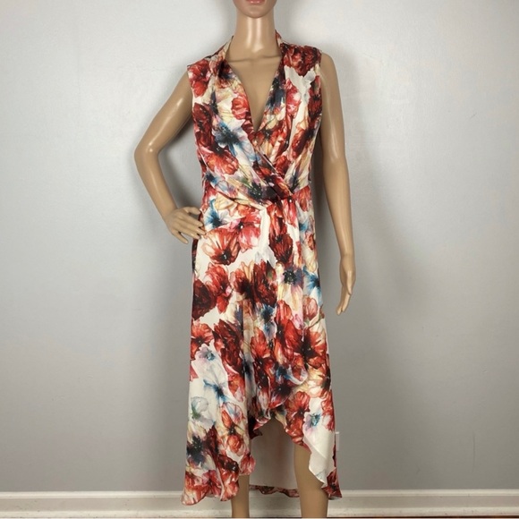 HAUTE HIPPIE FLORAL PRINT HIGH-LOW CHIFFON DRESS - Picture 2 of 7